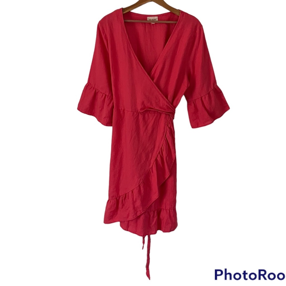 4our Dreamers Pink Linen Wrap Dress Size Medium
